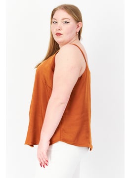 Bar III Women Plus Size U-Neck Sleeveless Plain Top, Brown  - Image 2