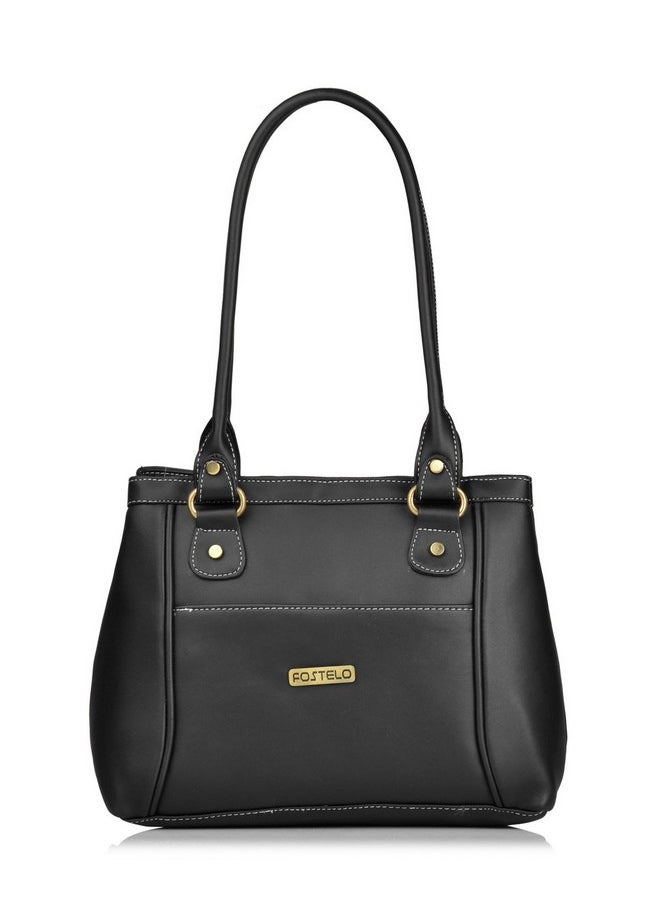 Fostelo Fostelo Women's Vegan Leather Hynes Handbags Shoulder Hobo Bag Ladies Purse (Black) (Medium)  - Image 1
