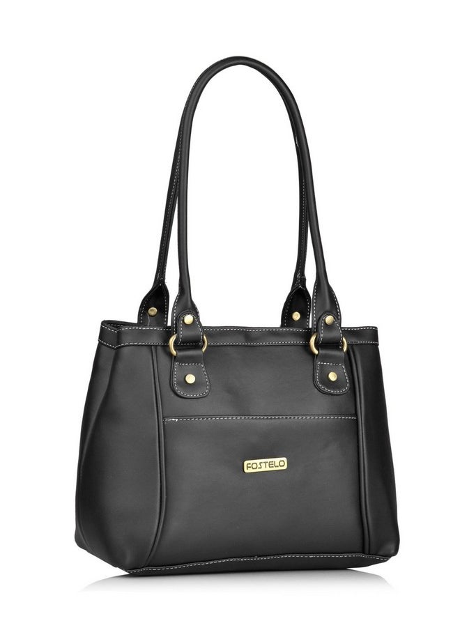 Fostelo Fostelo Women's Vegan Leather Hynes Handbags Shoulder Hobo Bag Ladies Purse (Black) (Medium)  - Image 4