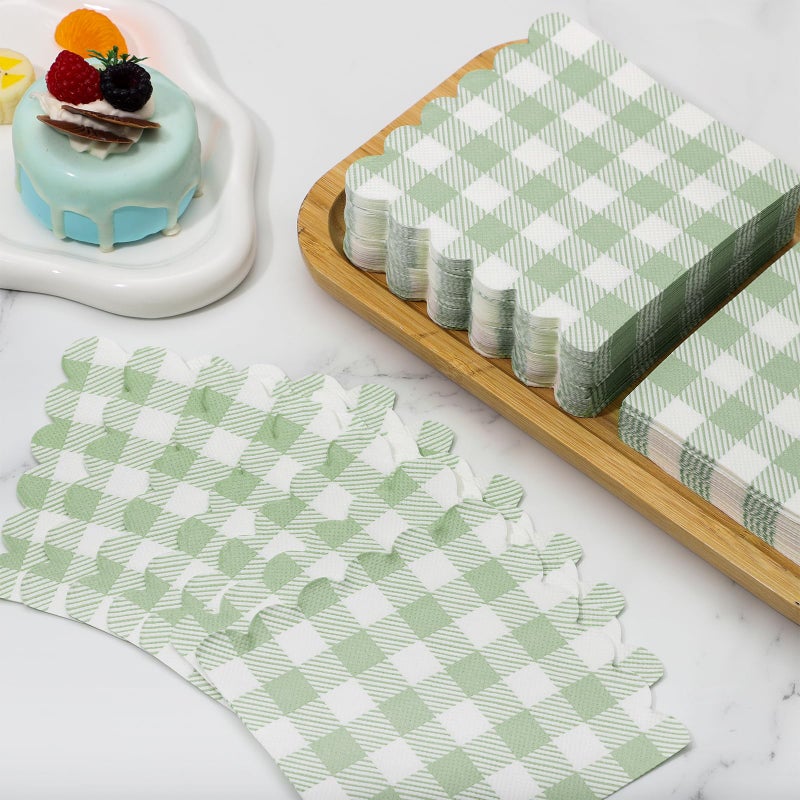 Xiangqu 120 Pcs Green Gingham Napkins, Disposable Easter Napkins Sage Green Baby Shower Cocktail Napkin Paper Plaid Napkin for Picnic, Wedding, Baby & Bridal Shower,5 x 5 Inches - Image 4