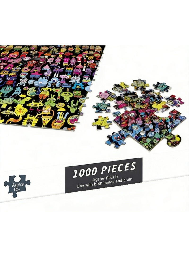 1000pcs لغز الكرتون الكبار ، لغز تحدي الرسم الكرتون ، مناسب للأنشطة العائلية ، ليالي اللعبة ، الهدايا لتخفيف الإجهاد ، الجرافيتي قوس قزح - Image 5