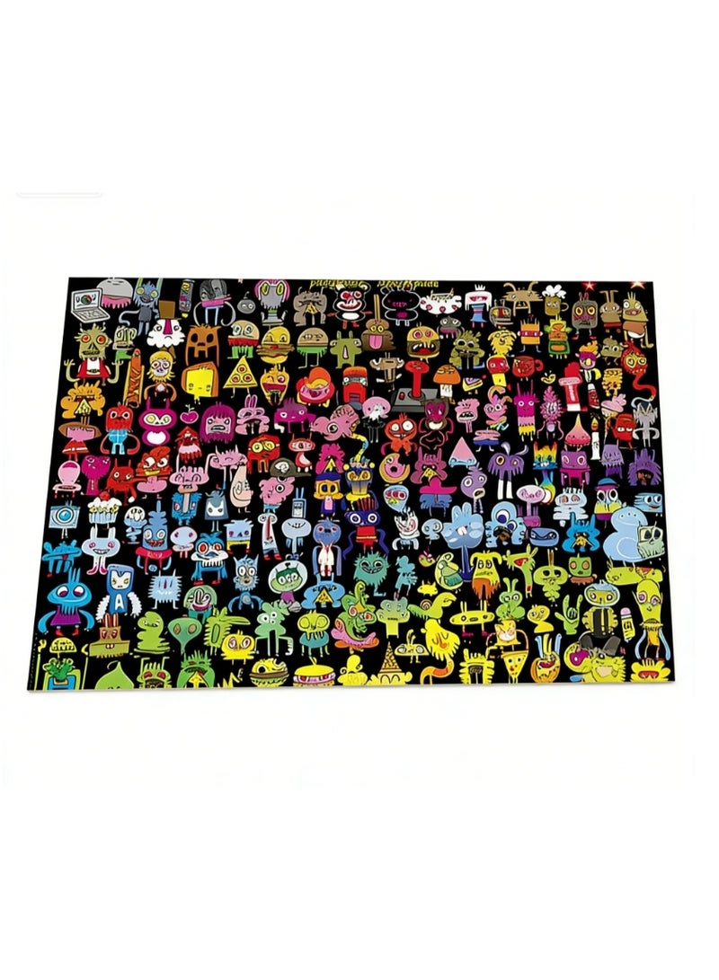 1000pcs لغز الكرتون الكبار ، لغز تحدي الرسم الكرتون ، مناسب للأنشطة العائلية ، ليالي اللعبة ، الهدايا لتخفيف الإجهاد ، الجرافيتي قوس قزح - Image 4