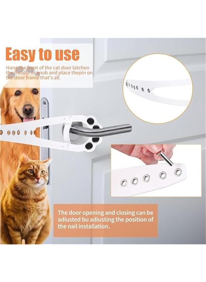 Durku Cat Door Latch, 2 Pcs Flex Latch Cat Door Holder, Cat Door Stopper to Keep Dog Out of Litter Boxes and Food, 5 Adjustable Size Strap 2.5-6 Wide, No Measuring, Easy to Install, White (Cat Paw) - Image 2