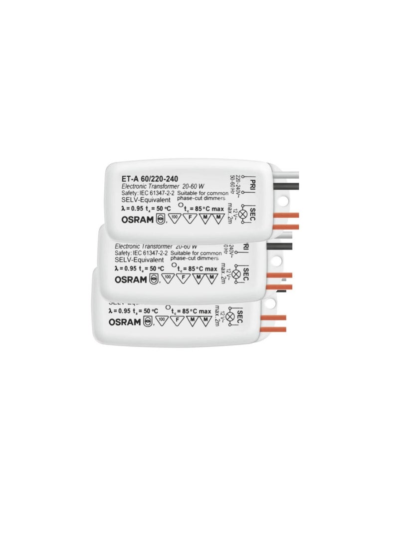 Osram OSRAM Electronic Transformer for LED and Halogen Spot Lights, 12V 20-30W, Dimmable LED Ballast Driver ET-A 60/220-240 (Pack of 3)  - Image 1