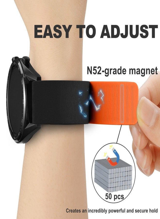 WOCCI 20mm Magnetic Watch Band, Wood Grain Silicone, Quick Release (Black+Orange) - Image 3