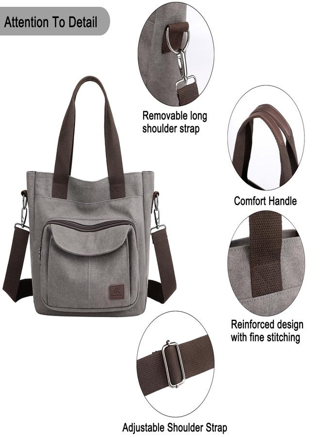 ZHIERNA Canvas Tote Purse for Women, Vintage Crossbody Shoulder Bags Small Handbag, Multi-pocket Top Handle Work Bag - Image 4