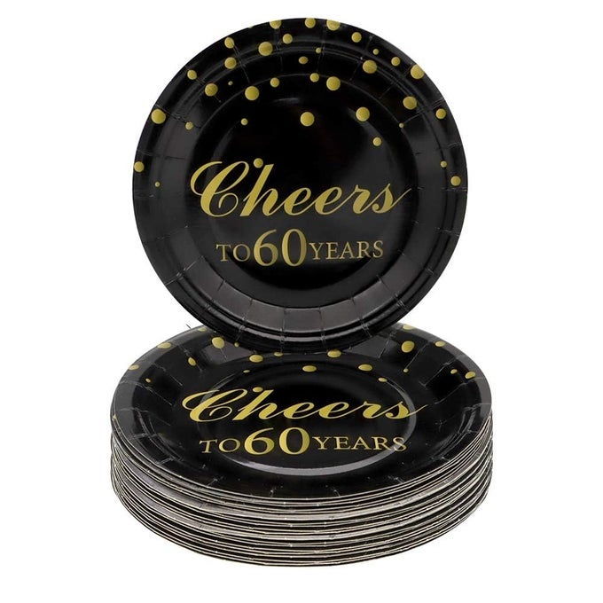 60TH BIRTHDAY PARTY SUPPLIES50 PCS CHEERS TO 60 YEARS DISPOSABLE 7 INCH PAPER PLATES DESSERT PLATES FOR 60 YEARS ANNIVERSARY PARTY