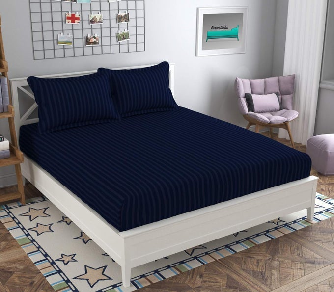 BRAND UMI SUPER SOFT BRUSHED MICROFIBER COTTON SATIN STRIPED 72X78INCHES 6X65FEET FITTED BEDSHEET WITH 2 PILLOW COVERSALL AROUND ELASTIC FITTED BEDSHEET WITH PILLOW COVERS