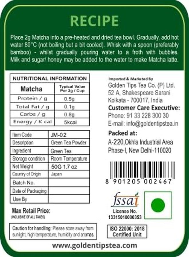 Golden Tips Japanese Matcha Green Tea Powder – 50g (50 Servings) Tin Can, No Additives, Antioxidant-Rich Superfood, No Artificial Sweeteners - Image 4
