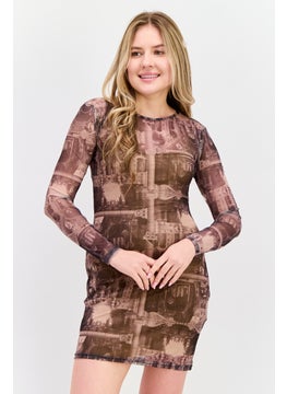 Missguided Women Allover Printed Mesh Mini Dress, Black  - Image 1