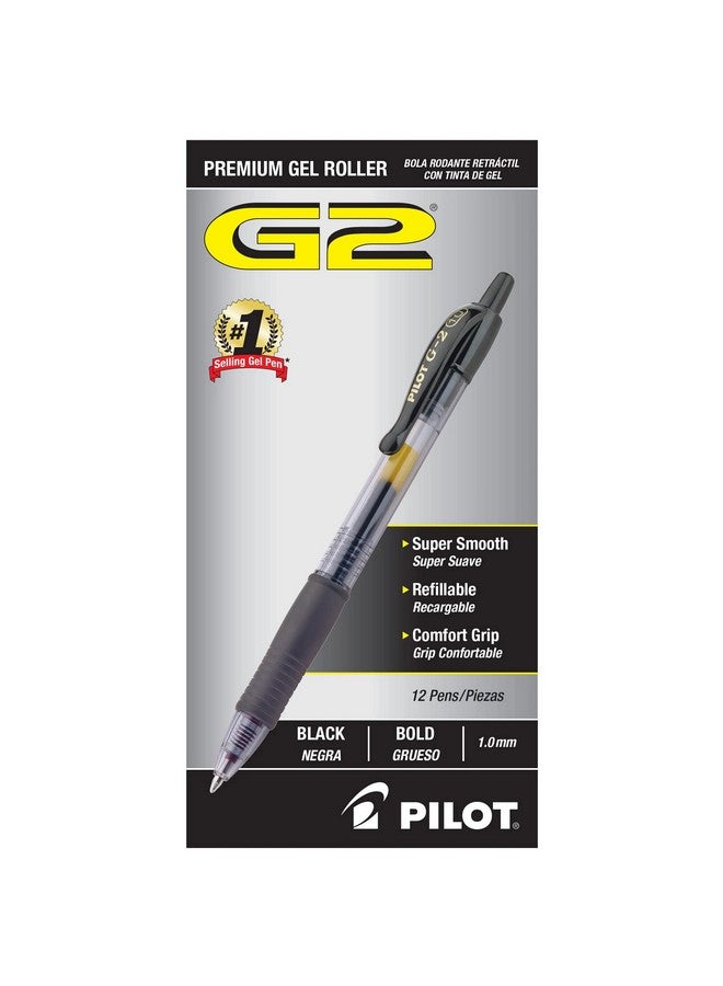 Pilot, G2 Premium Gel Roller Pens, Bold Point 1 mm, Pack of 12, Black - Image 1