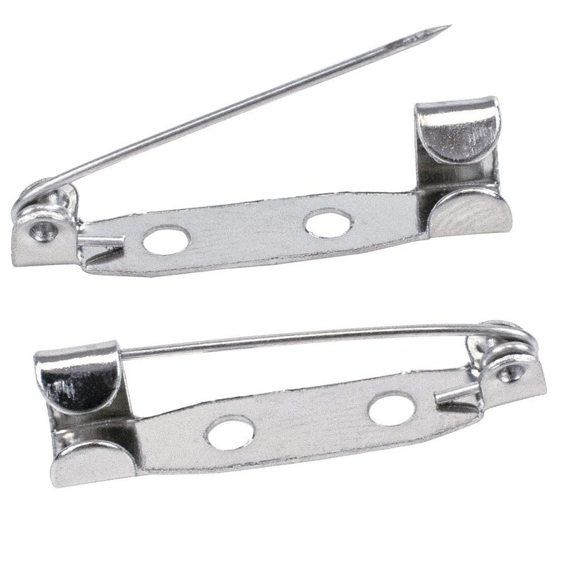 Brooch Pins x100  Secure Back Clasp with Back Bar Fastener  25mm  Silver Badge Pin Backs with 2 Holes for Badge Making Name TagsToy PinsJewellery  by TRIXES