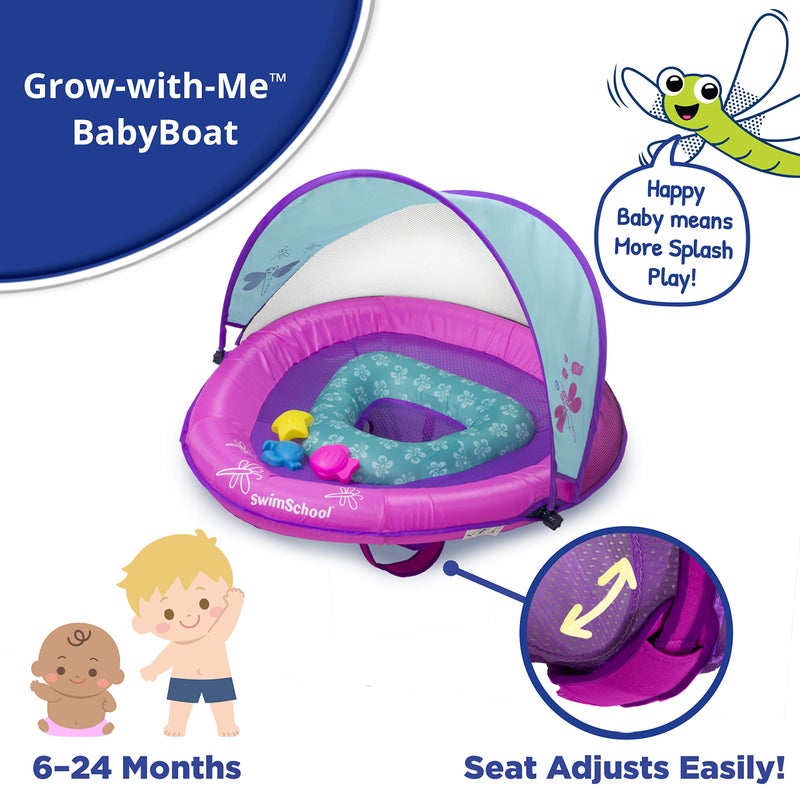 SwimSchool Deluxe Baby Pool Float with Adjustable Canopy - 6-24 Months - Baby Swim Float with Splash & Play Activity Center Safety Seat - Pink/Aqua - Image 2