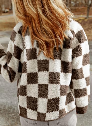 Shein SHEWIN Fall Jackets For Women 2026 Causal Lightweight Plaid Fleece Jacket Loose Button Down Sherpa Coats Winter Clothes For Women Chestnut XX-Large - Image 4
