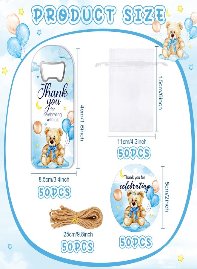 Singhoow 50 Pcs Baby Shower Bottle Opener Bulk Favor for Guests Magnetic Handheld Bottle Opener with Thank You Tags Drawstring Bags for Baby Shower Baptism Souvenir(Bear) - Image 2