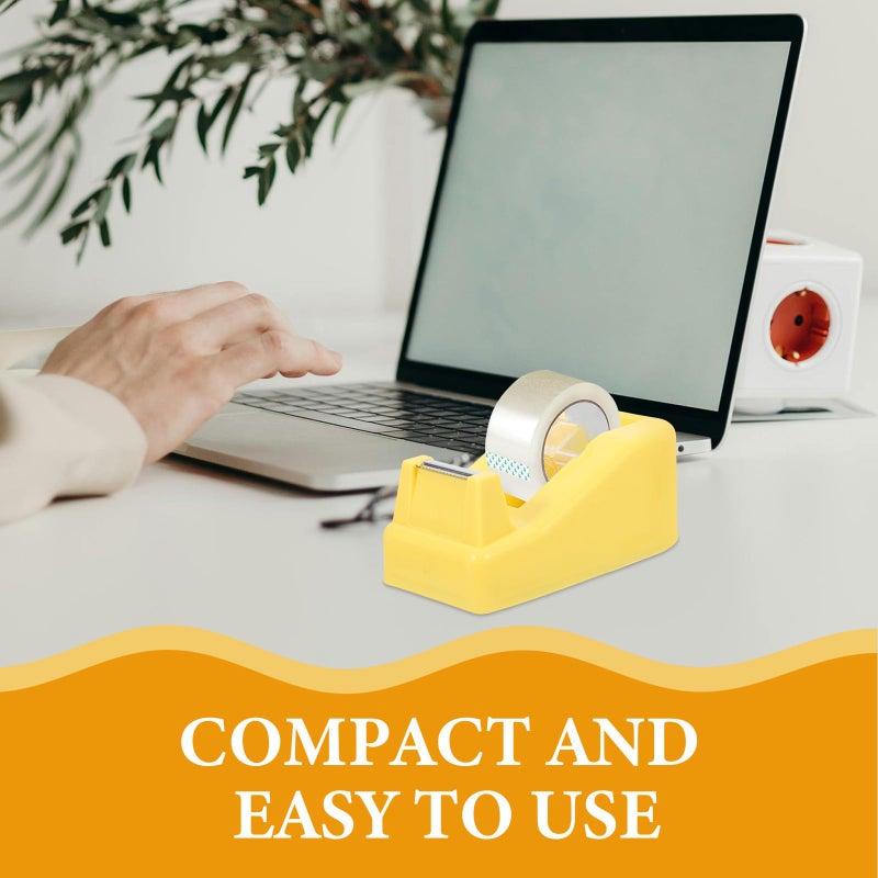 Light Yellow Mini Tape Dispenser With Stable Base For Office Desk And Classroom - Image 4