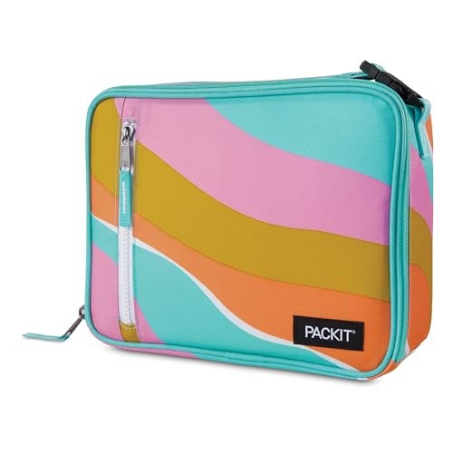 PackIt Freezable Classic Lunch Box, Retro Wave, Built with ECOFREEZE Technology, Fully Freezable, Collapsible, Reusable, With Zip Front Pocket and Buckle Handle, Designed for Fresh Lunch On the Go - Image 1