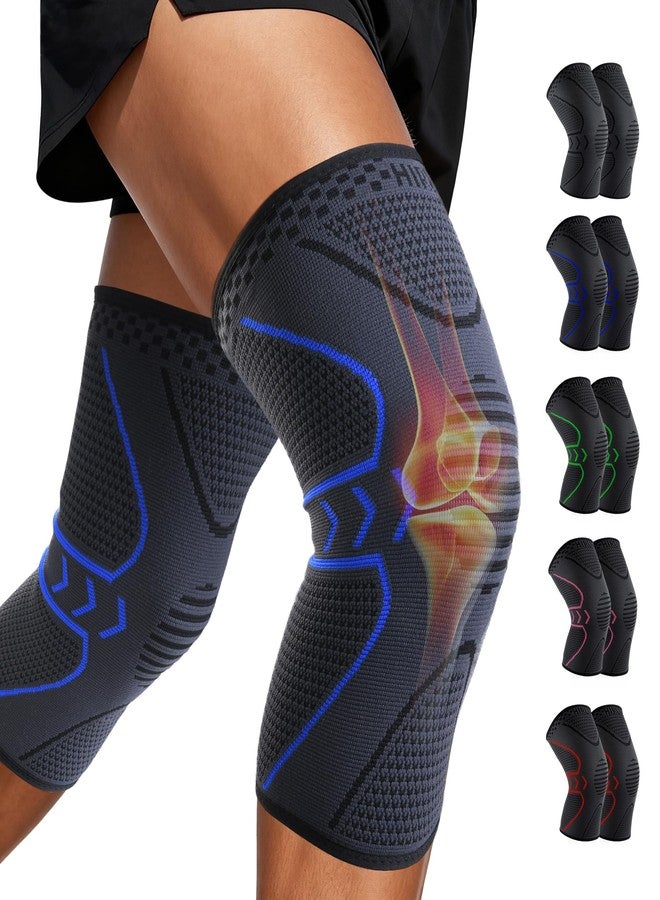 HiRui Knee Brace Knee Compression Sleeve [2 Pack] for Men Women - Knee Support for Running, Basketball, Weightlifting, Gym, Workout, MTB, Arthritis, ACL, Meniscus Tear, Pain Relief (Blue, Large) - Image 1