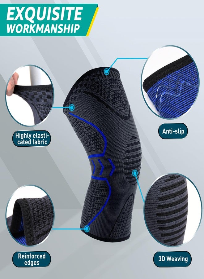 HiRui Knee Brace Knee Compression Sleeve [2 Pack] for Men Women - Knee Support for Running, Basketball, Weightlifting, Gym, Workout, MTB, Arthritis, ACL, Meniscus Tear, Pain Relief (Blue, Large) - Image 4