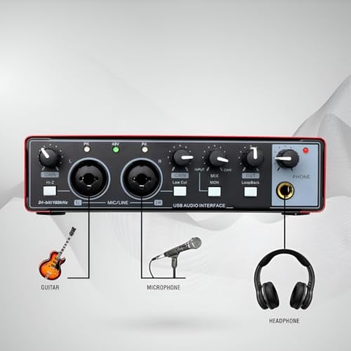 Powerpak AI-06 2 Channel Audio Interface | 24-bit/192kHz High Fidelity Recording, 48V Phantom Power Support | XLR/MIC/LINE inputs | Plug and Play-No Drivers for Recording, Podcaster - Image 4