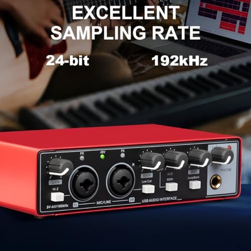 Powerpak AI-06 2 Channel Audio Interface | 24-bit/192kHz High Fidelity Recording, 48V Phantom Power Support | XLR/MIC/LINE inputs | Plug and Play-No Drivers for Recording, Podcaster - Image 2