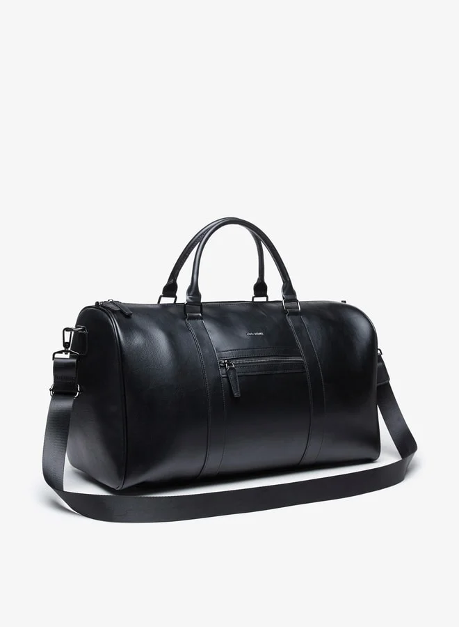 دوتشيني Men's Solid Detachable Strap Duffle Bag with Handles and Zip Closure