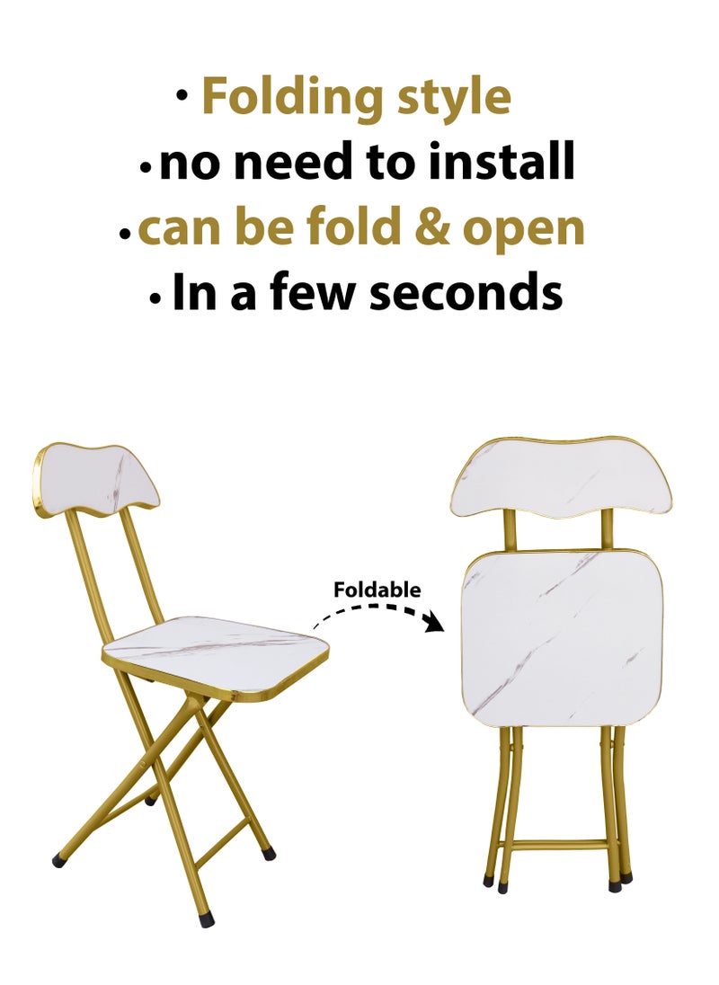 Toshionics Portable Foldable Marble Wooden Square Chair Folding Stool Seats Metal Frame For Breakfast Computer Office Workstation Kitchen Balcony Home Dining Outdoor Picnic Beach Desert Camping  - Image 3