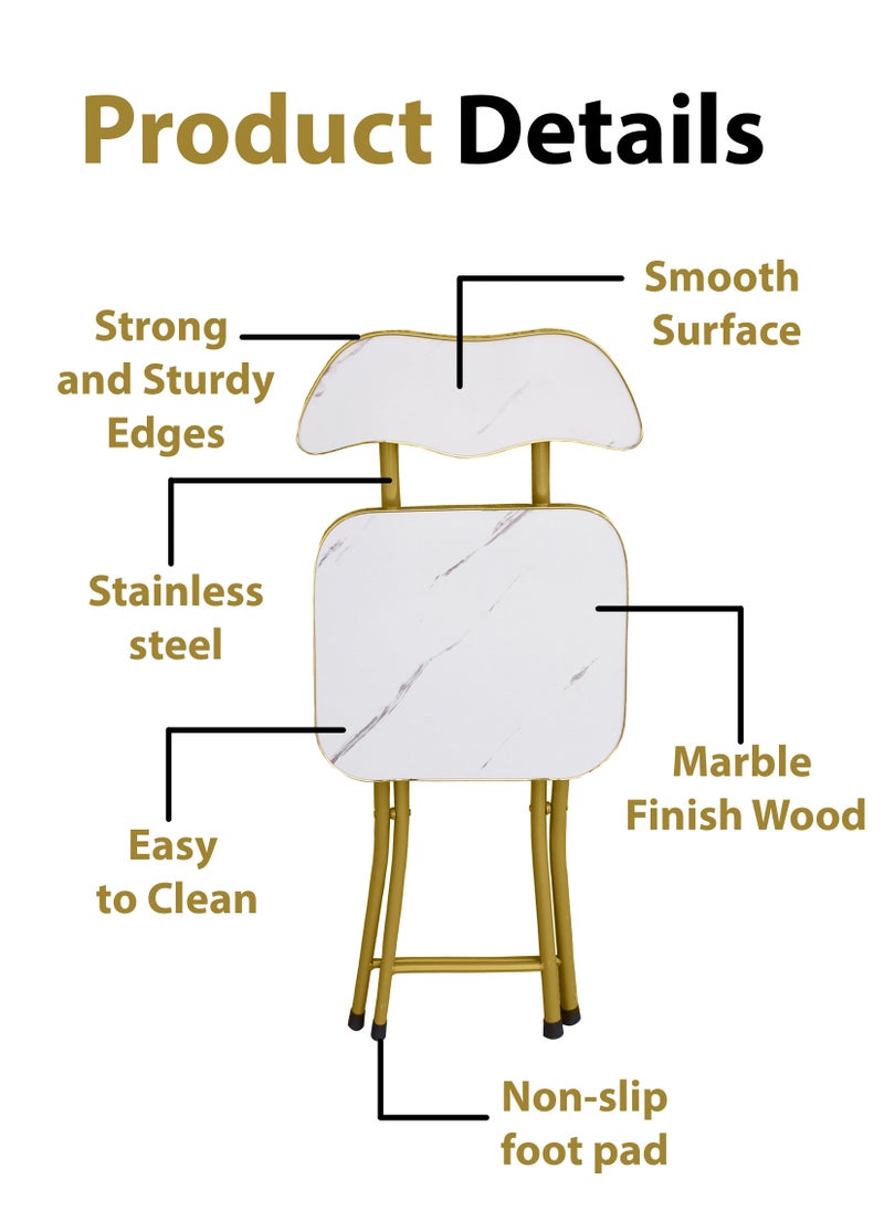Toshionics Portable Foldable Marble Wooden Square Chair Folding Stool Seats Metal Frame For Breakfast Computer Office Workstation Kitchen Balcony Home Dining Outdoor Picnic Beach Desert Camping  - Image 2