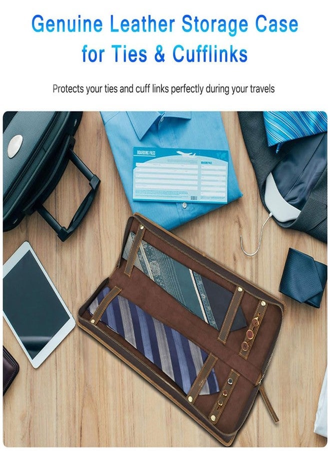 Contacts Ties Travel Case Leather Neckties Storage Box Formal Dress Accessories Anti Wrinkle Organizer for 2 Ties with Cufflinks Holder - Image 2