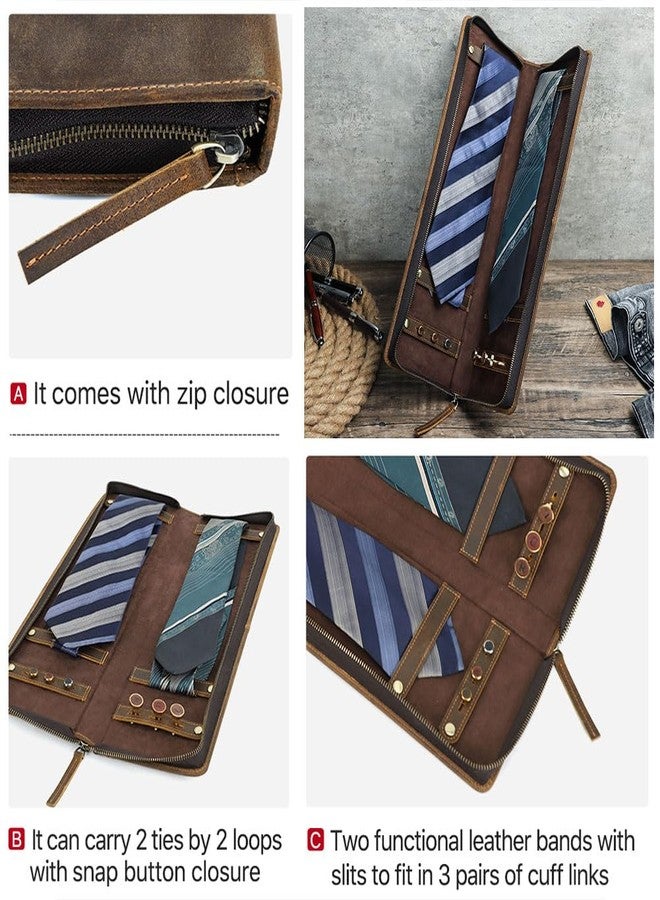 Contacts Ties Travel Case Leather Neckties Storage Box Formal Dress Accessories Anti Wrinkle Organizer for 2 Ties with Cufflinks Holder - Image 3