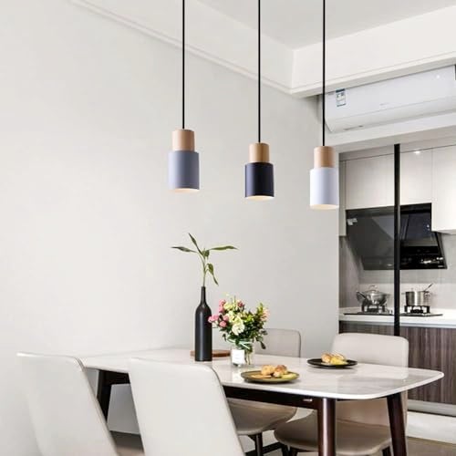 Groeien Cylindrical Color Metal Chandelier Elegance Small Wood Pendant Hanging Light for Kitchen Island, Indoor Metal Hanging Light, Living Room Bedroom Bedside Table (White) - Image 5
