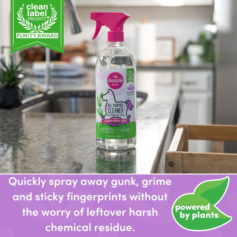 دابل Dapple Baby All Purpose Cleaning Spray, Hypoallergenic for Toys, High Chairs, Swings, Counters, Powered by Plants, 1 Pump Included, Lavender, 30 Fl Oz (Pack of 2) - Image 2