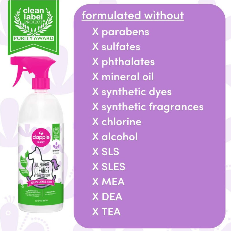 دابل Dapple Baby All Purpose Cleaning Spray, Hypoallergenic for Toys, High Chairs, Swings, Counters, Powered by Plants, 1 Pump Included, Lavender, 30 Fl Oz (Pack of 2) - Image 3