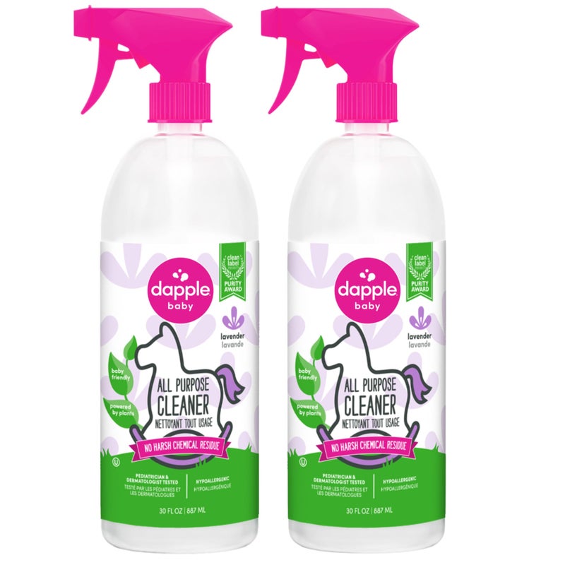 دابل Dapple Baby All Purpose Cleaning Spray, Hypoallergenic for Toys, High Chairs, Swings, Counters, Powered by Plants, 1 Pump Included, Lavender, 30 Fl Oz (Pack of 2) - Image 1