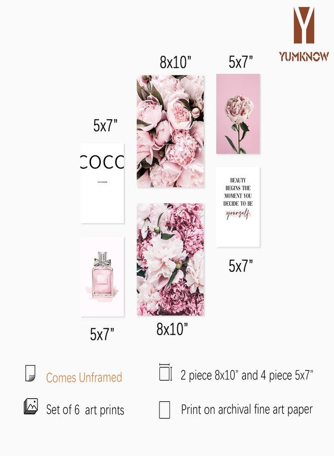 YUMKNOW Pink Paris Coco Wall Art - Rose Peony Glam Posters for Room Aesthetic - Fashion Designer Pictures - Postive Quotes Gifts, Bedroom Bath - Feminist Inspirational Quotes for Women Girl Bedroom Wall Décor - Image 2