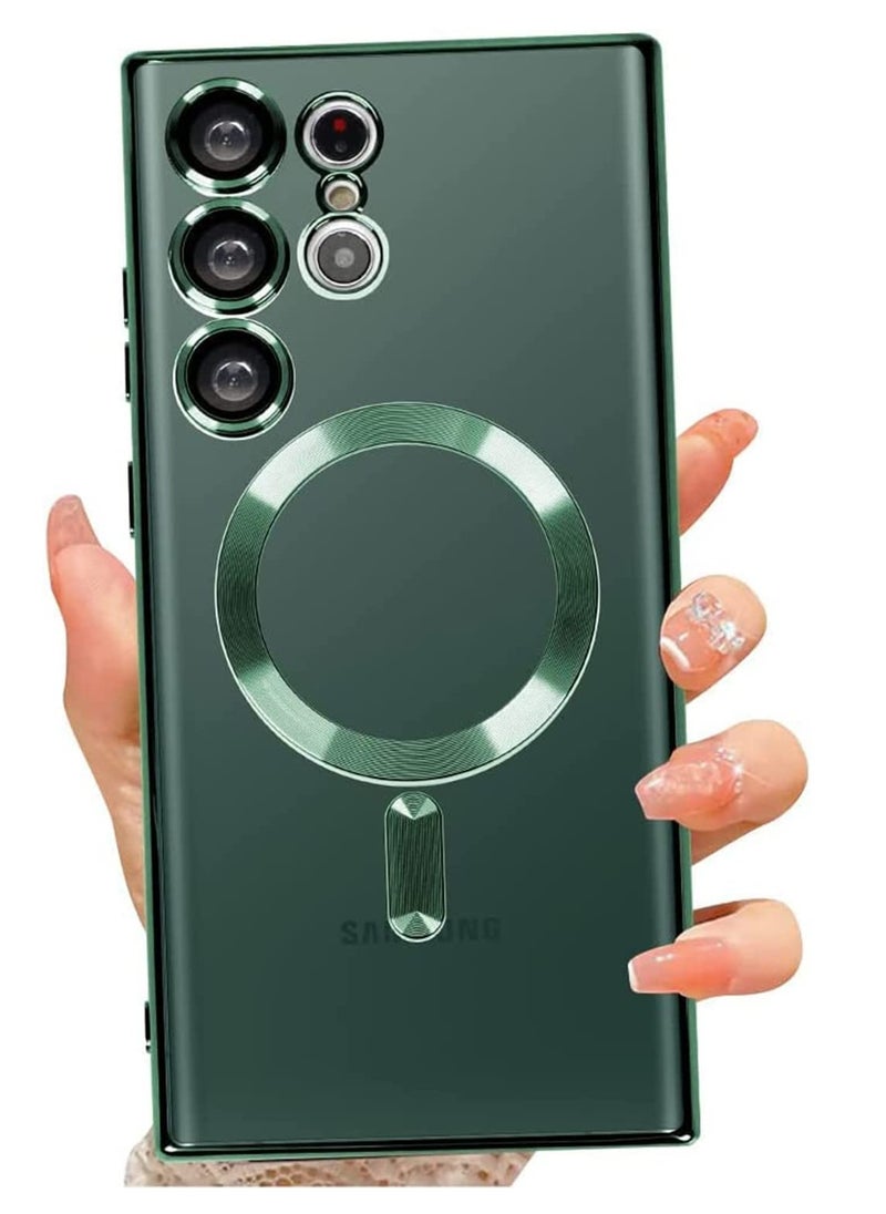 Anmi - Magnetic Clear Case for Samsung Galaxy S23 Ultra 5G with Camera Lens Protector, Compatible with MagSafe, Electroplated Slim Shockproof Phone Protective Cover for Women Men (Green) - Image 1