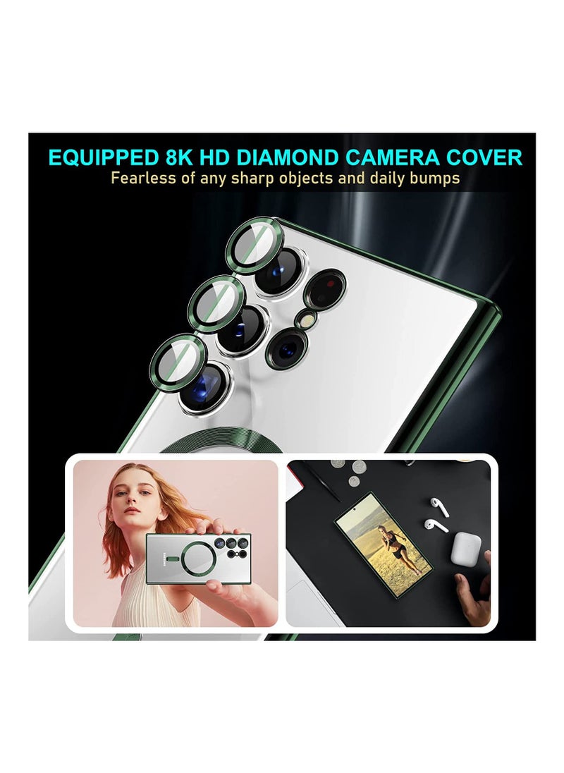 Anmi - Magnetic Clear Case for Samsung Galaxy S23 Ultra 5G with Camera Lens Protector, Compatible with MagSafe, Electroplated Slim Shockproof Phone Protective Cover for Women Men (Green) - Image 1