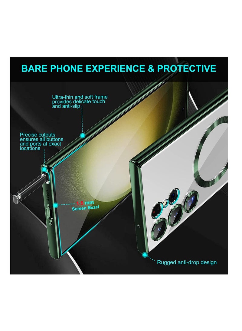 Anmi - Magnetic Clear Case for Samsung Galaxy S23 Ultra 5G with Camera Lens Protector, Compatible with MagSafe, Electroplated Slim Shockproof Phone Protective Cover for Women Men (Green) - Image 1