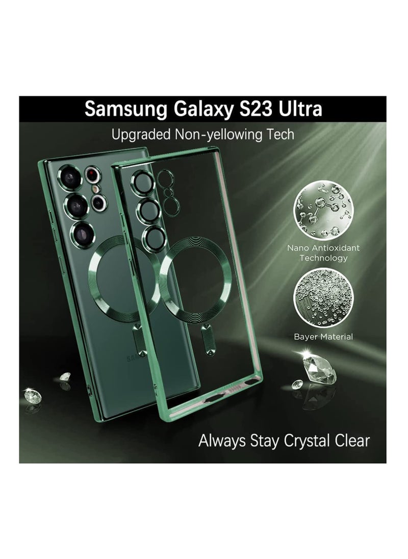 Anmi - Magnetic Clear Case for Samsung Galaxy S23 Ultra 5G with Camera Lens Protector, Compatible with MagSafe, Electroplated Slim Shockproof Phone Protective Cover for Women Men (Green) - Image 1