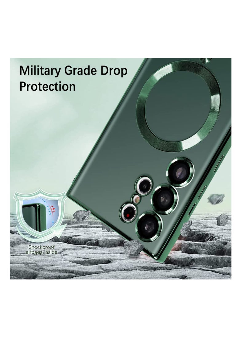 Anmi - Magnetic Clear Case for Samsung Galaxy S23 Ultra 5G with Camera Lens Protector, Compatible with MagSafe, Electroplated Slim Shockproof Phone Protective Cover for Women Men (Green) - Image 1