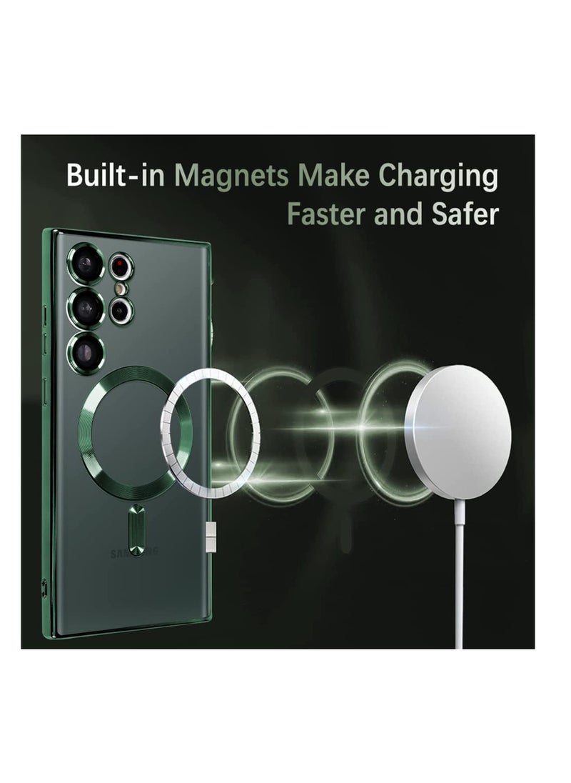 Anmi - Magnetic Clear Case for Samsung Galaxy S23 Ultra 5G with Camera Lens Protector, Compatible with MagSafe, Electroplated Slim Shockproof Phone Protective Cover for Women Men (Green) - Image 1