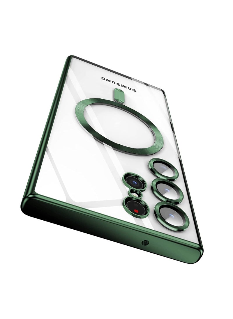 Anmi - Magnetic Clear Case for Samsung Galaxy S23 Ultra 5G with Camera Lens Protector, Compatible with MagSafe, Electroplated Slim Shockproof Phone Protective Cover for Women Men (Green) - Image 1