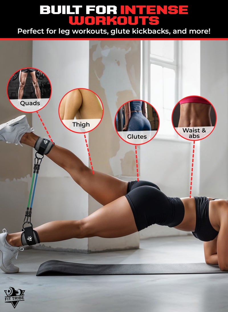 FIT TRIBE Ankle Straps for Leg & Glute Workouts 2pcs - Durable, Adjustable Strap for Strengthening Hamstrings, Thighs, and Calves - Perfect for Resistance Training & Gym Exercises (Grey) - Image 2