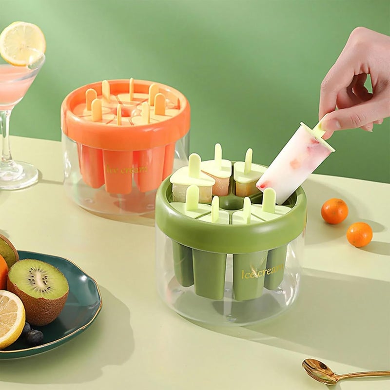 Evona Set of 8 Plastic Reusable Ice Pop Makers Homemade Popsicle/Frozen Ice Cream/Kulfi Candy for Children & Adults Ice Cream Mould with Stand BPA-Free Kulfi Candy Ice Lolly Mold (Green) - Image 3