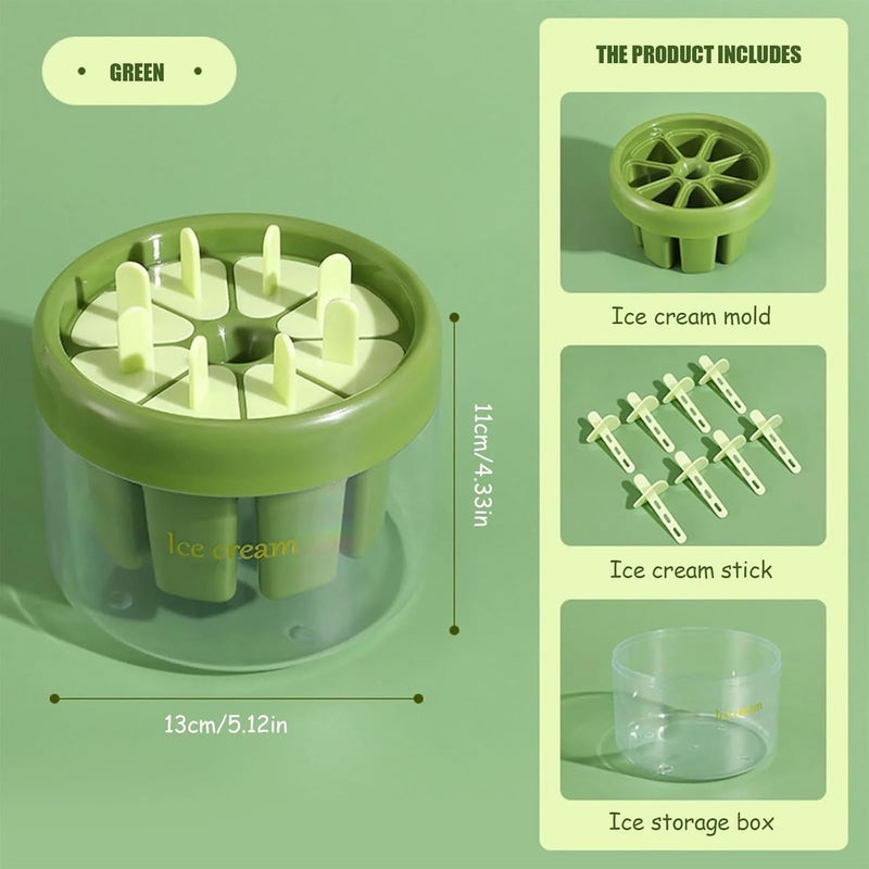 Evona Set of 8 Plastic Reusable Ice Pop Makers Homemade Popsicle/Frozen Ice Cream/Kulfi Candy for Children & Adults Ice Cream Mould with Stand BPA-Free Kulfi Candy Ice Lolly Mold (Green) - Image 5