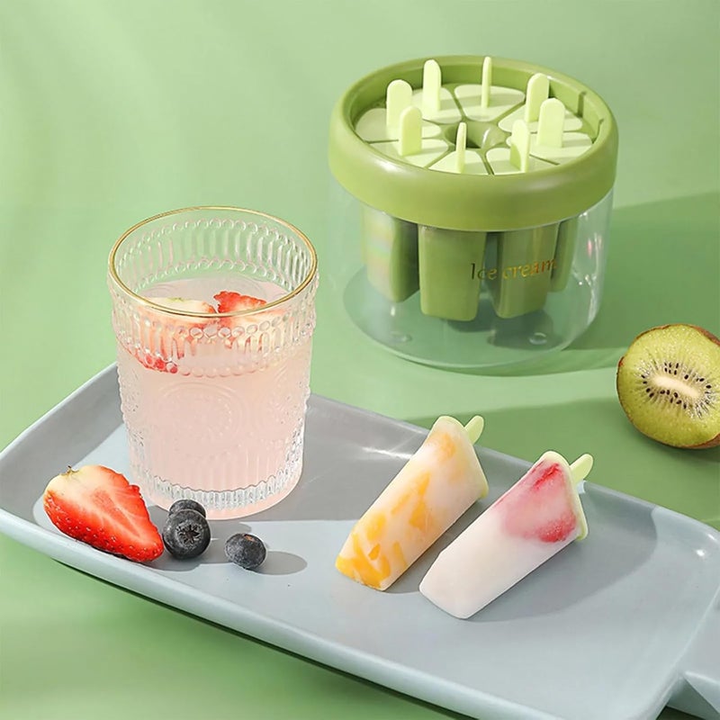Evona Set of 8 Plastic Reusable Ice Pop Makers Homemade Popsicle/Frozen Ice Cream/Kulfi Candy for Children & Adults Ice Cream Mould with Stand BPA-Free Kulfi Candy Ice Lolly Mold (Green) - Image 2