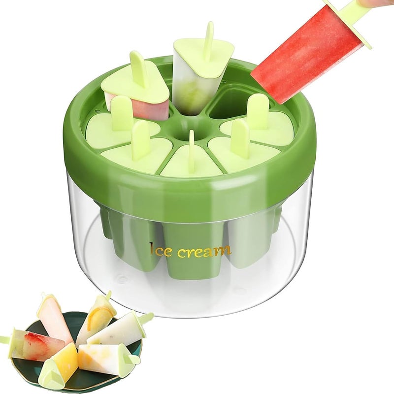 Evona Set of 8 Plastic Reusable Ice Pop Makers Homemade Popsicle/Frozen Ice Cream/Kulfi Candy for Children & Adults Ice Cream Mould with Stand BPA-Free Kulfi Candy Ice Lolly Mold (Green) - Image 1