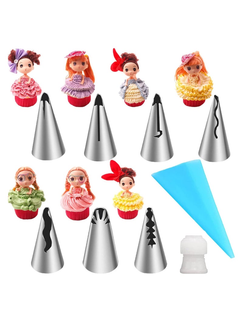 KASTWAVE 9-Piece Stainless Steel Cake Decorating Icing Piping Tip Set - Includes Pleated Skirt and Ruffle Piping Nozzles, Perfect for Cake, Cupcakes, and Cookies Frosting Decoration - Image 1