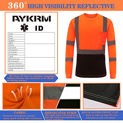 AYKRM High vis Long Sleeve Shirts for Men Safety T Shirt Reflective High Visibility hi vis Long Sleeve T Shirt (Orange, 2XL) - Image 4