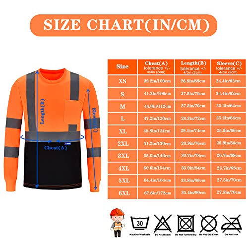 AYKRM High vis Long Sleeve Shirts for Men Safety T Shirt Reflective High Visibility hi vis Long Sleeve T Shirt (Orange, 2XL) - Image 3
